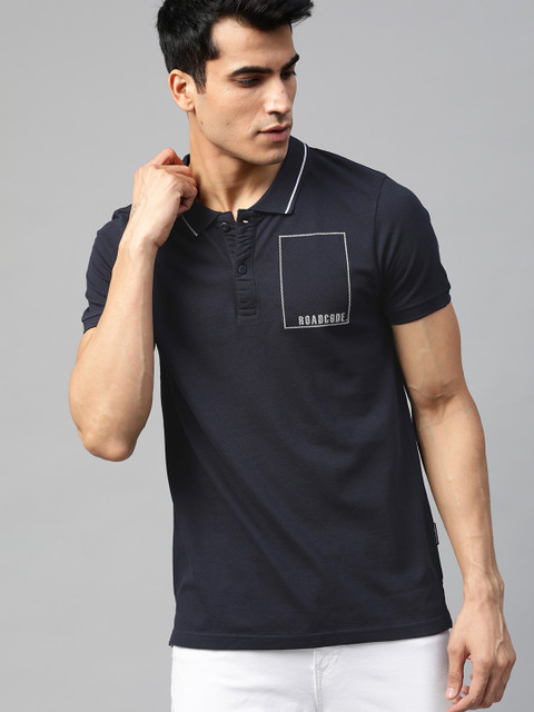 

Roadster Men Navy Blue Solid Polo Collar T-shirt