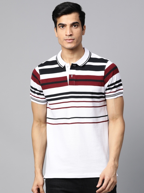 

Roadster Men White & Black Striped Polo Collar T-shirt
