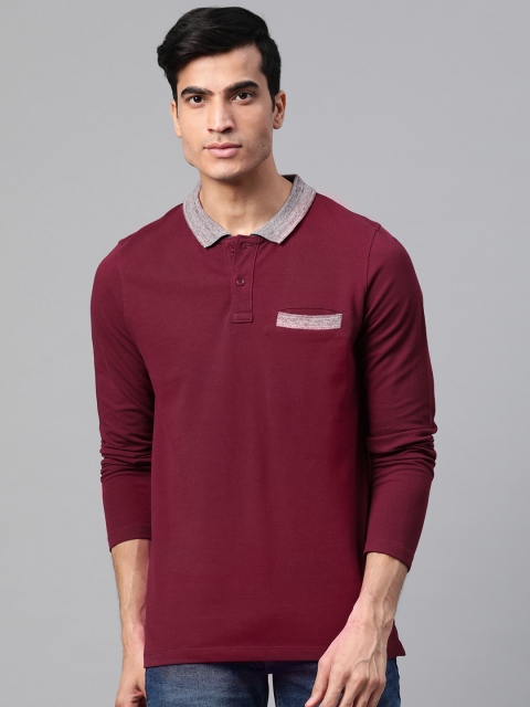 

Roadster Men Maroon Solid Polo Collar T-shirt