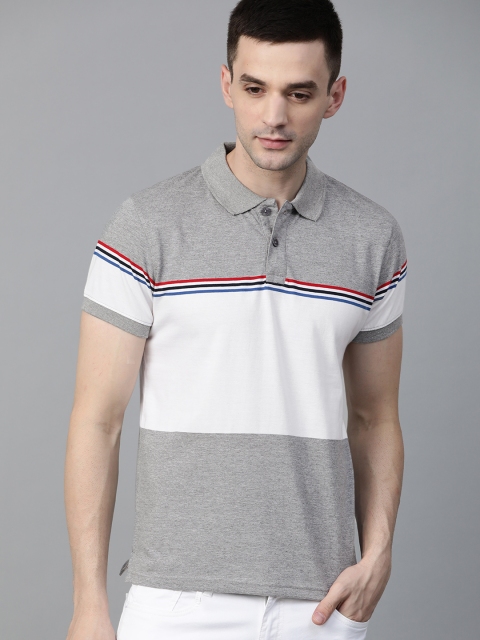 

Roadster Men Grey Melange & White Colourblocked Polo Collar T-shirt