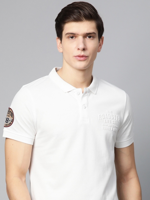 

Roadster Men White Solid Polo Collar T-shirt