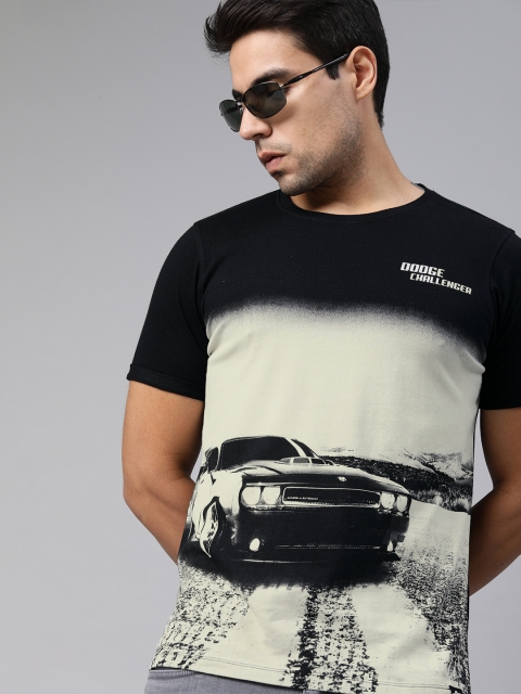 

Roadster Men Fast & Furious Off-White & Black Printed Round Neck T-shirt