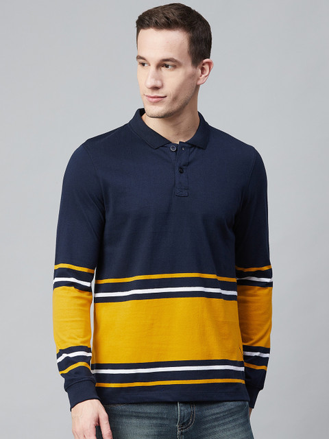 

Roadster Men Navy Blue & Mustard Yellow Colourblocked T-Shirt