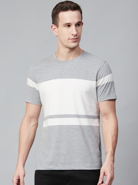 

Roadster Men Grey Melange & White Colourblocked T-Shirt