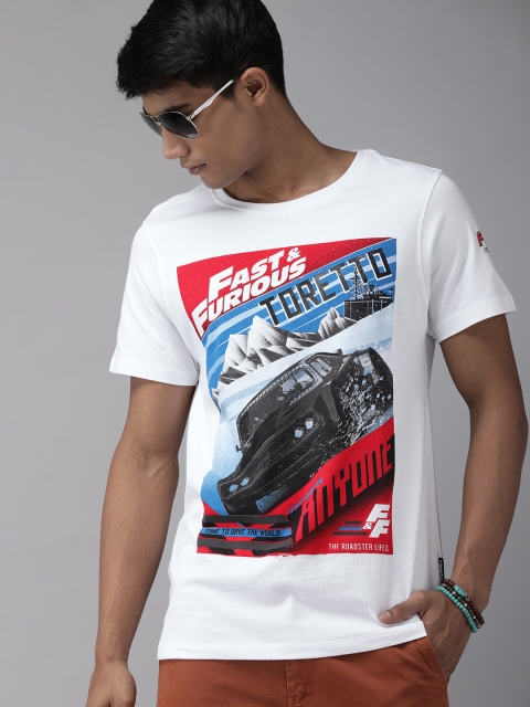 

Roadster Men White Printed Round Neck T-shirt