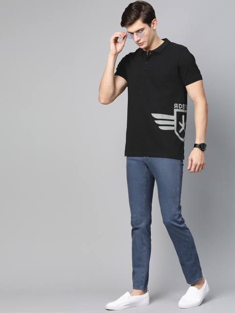

Roadster Men Black Printed Polo Collar T-shirt
