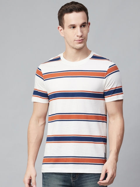 

Roadster Men White & Orange Striped T-Shirt