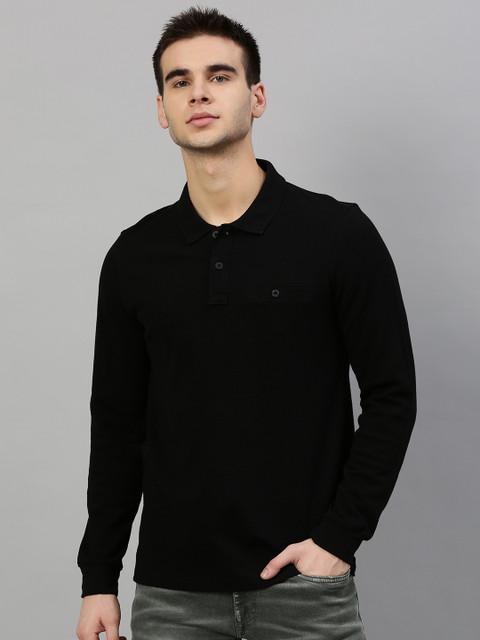 

Roadster Men Black Solid Polo Collar T-shirt