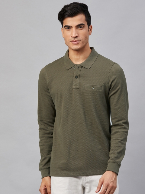

Roadster Men Olive Green Solid Polo Collar T-shirt