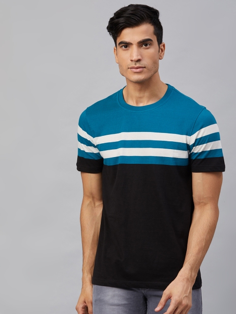 

Roadster Men Blue and Black Colourblocked Round Neck T-shirt