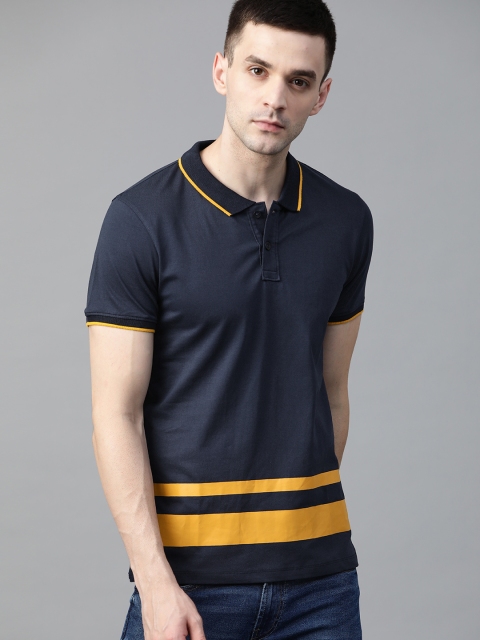 

Roadster Men Navy Blue Solid Polo Collar T-shirt