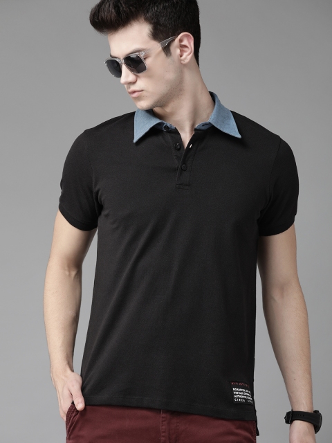 

Roadster Men Black Solid Contrast Polo Collar T-shirt