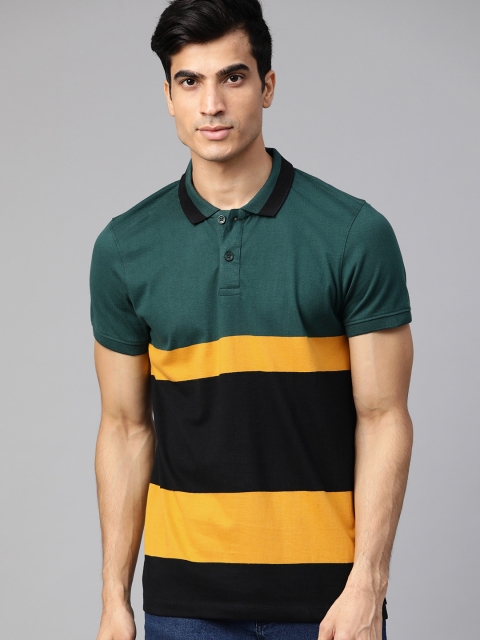 

Roadster Men Green & Yellow Striped Polo Collar T-Shirt