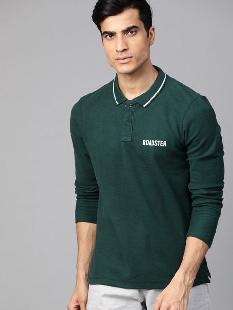 

Roadster Men Green Solid Polo Collar T-Shirt