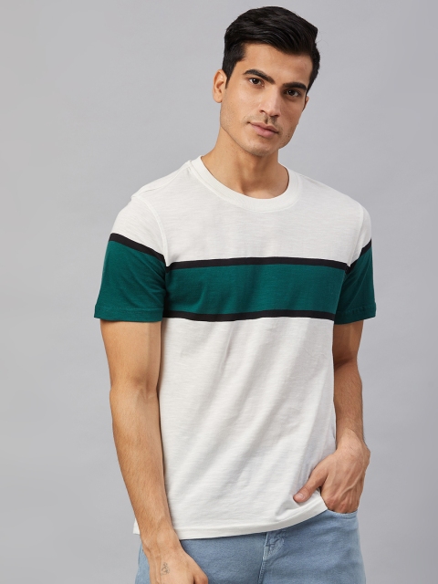 

Roadster Men White & Green Colourblocked Round Neck T-shirt