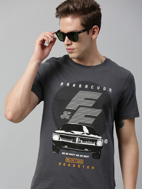 

Roadster Men Fast and Furious Charcoal Grey Printed Round Neck T-shirt