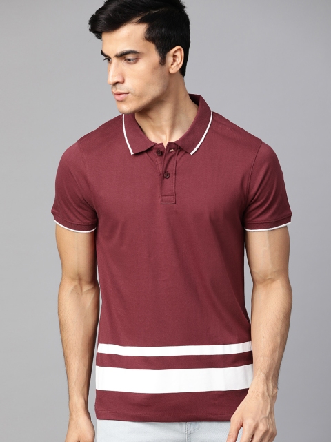 

Roadster Men Maroon & White Striped Detail Polo Collar T-shirt