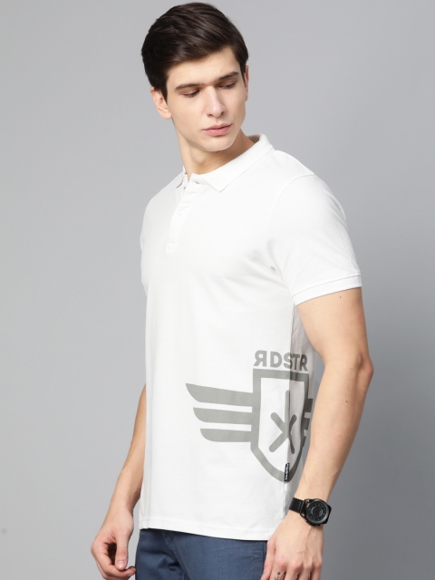 

Roadster Men White Printed Polo Collar T-shirt