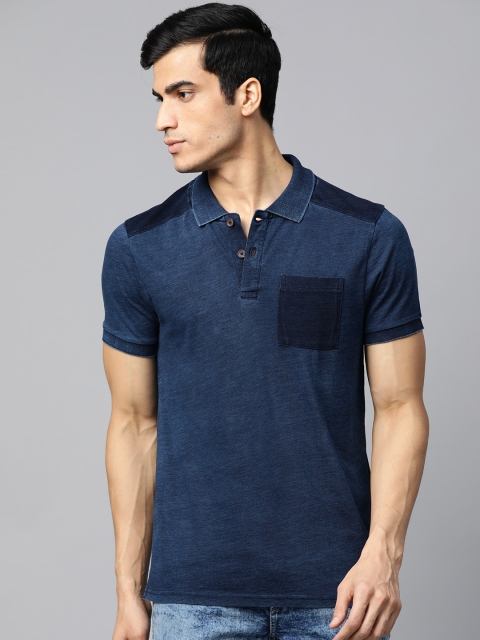 

Roadster Men Indigo Dyed Solid Polo Collar T-shirt, Navy blue