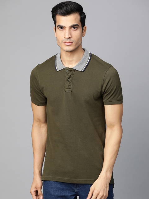 

Roadster Men Olive Green Solid Polo Collar T-shirt