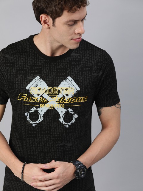 

Roadster Men Fast and Furious Black Printed Round Neck Pure Cotton T-shirt