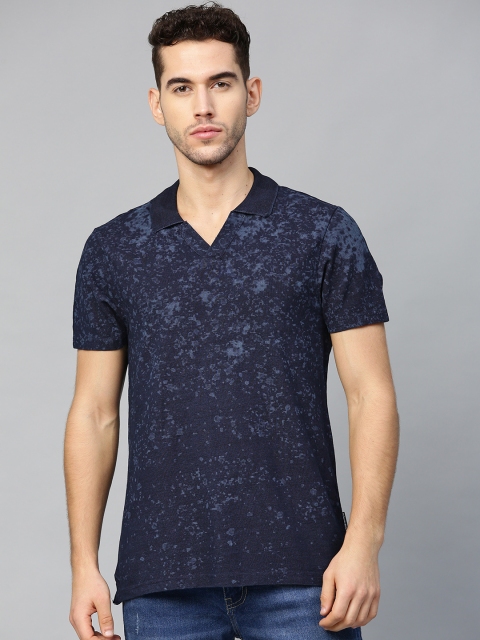

Roadster Men Indigo Dyed Printed Polo collar T-shirt, Navy blue