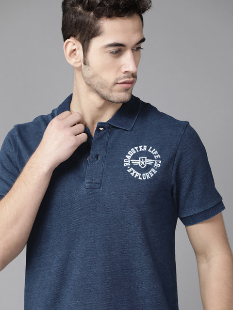 

Roadster Men Navy Blue Solid Polo Collar T-shirt