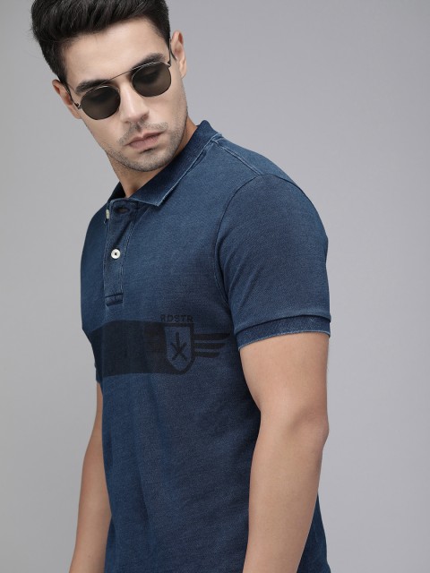 

Roadster Men Indigo Dyed Polo collar T-shirt, Navy blue