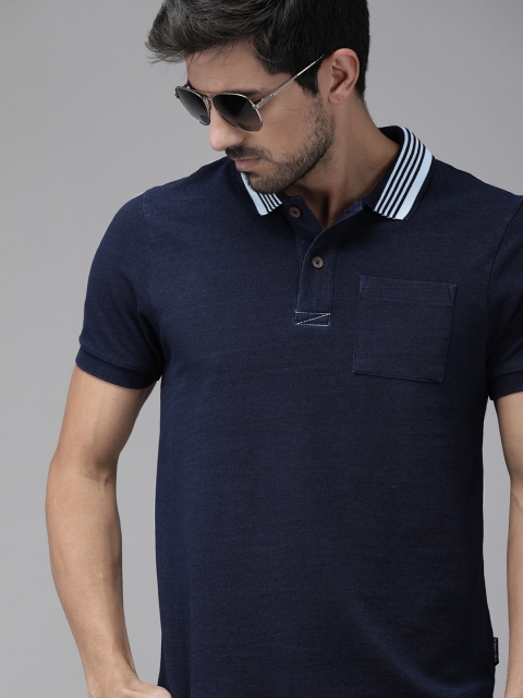 

Roadster Men Navy Blue Solid Polo Collar T-shirt with Pocket