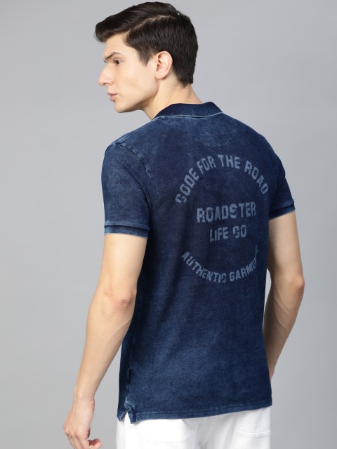 

Roadster Men Indigo Dyed Polo Collar T-shirt, Navy blue