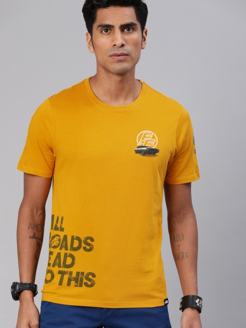 

Roadster Men Yellow Printed Round Neck T-shirt