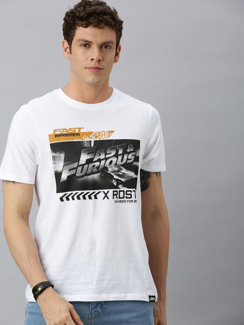

Roadster Men White Fast & Furious Printed Round Neck T-shirt