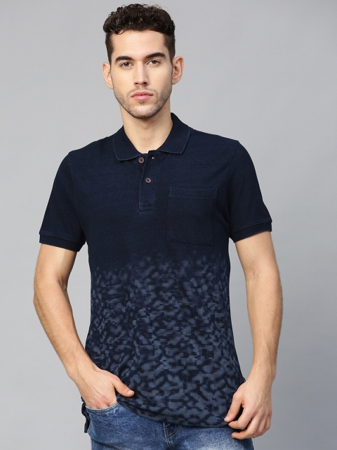 

Roadster Men Navy Blue Dyed Printed Polo collar T-shirt
