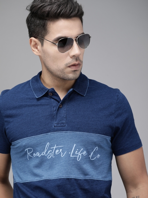 

Roadster Men Indigo Printed Polo Collar T-shirt, Navy blue