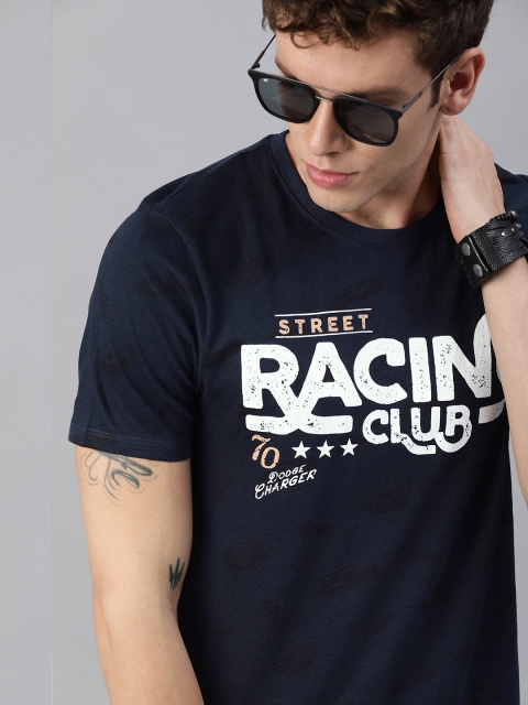 

Roadster Men Fast and Furious Navy Blue & White Printed Round Neck T-shirt