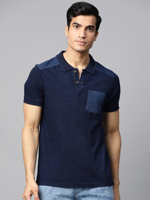 

Roadster Men Indigo Dyed Solid Polo Collar T-shirt, Navy blue