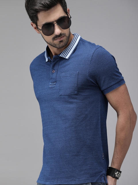 

Roadster Men Blue Solid Polo Collar T-shirt with Pocket