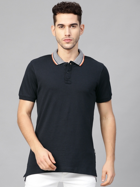 

Roadster Men Navy Blue Solid Polo Collar Pure Cotton T-shirt