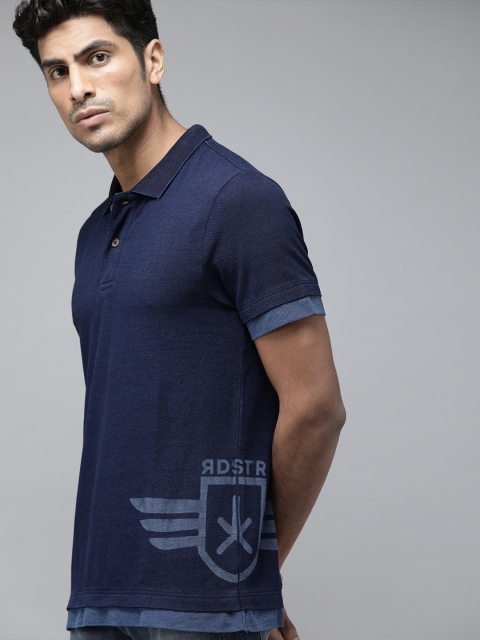 

Roadster Men Indigo Dyed Polo collar T-shirt, Navy blue