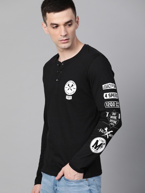 

Roadster Men Black Solid Henley Neck T-shirt