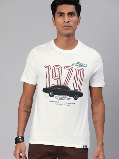 

Roadster Men White Fast & Furious Printed Round Neck T-shirt