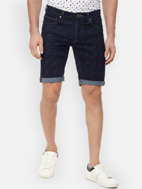 

Louis Philippe Jeans Men Navy Blue Printed Matt Slim Fit Denim Sustainable Shorts