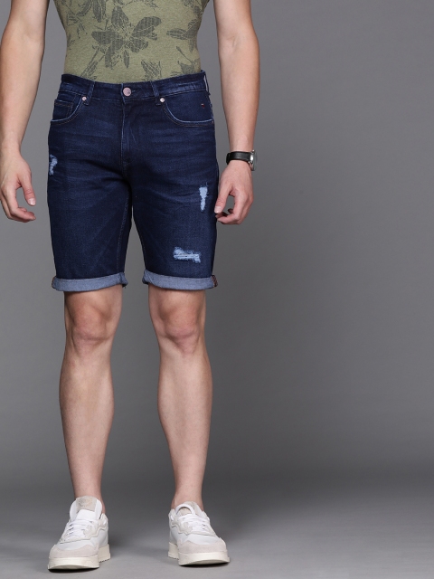 

Louis Philippe Jeans Men Navy Blue Washed Matt Slim Fit Denim Shorts