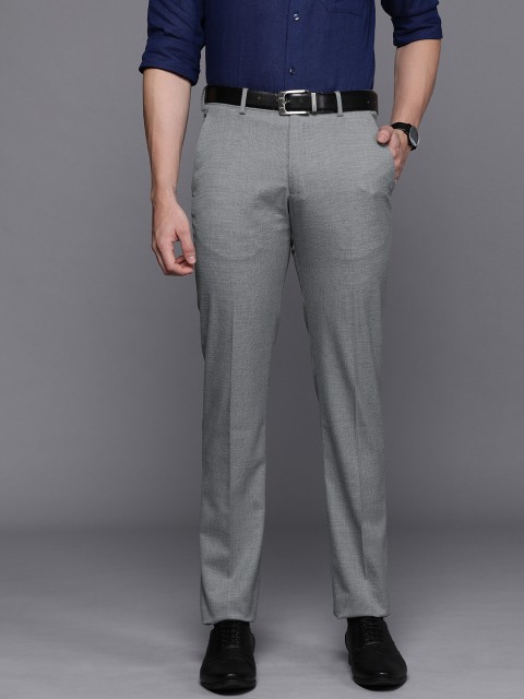 

Louis Philippe Men Grey Slim Fit Checked Formal Trousers