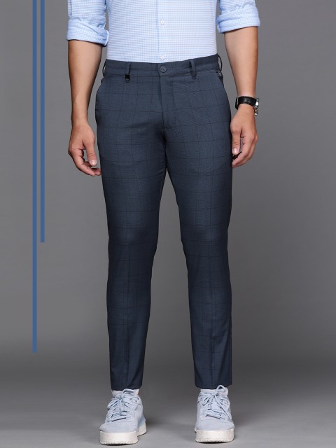 

Louis Philippe Ath.Work Men Navy Blue & Black Comfy Tapered Fit Checked Regular Trousers