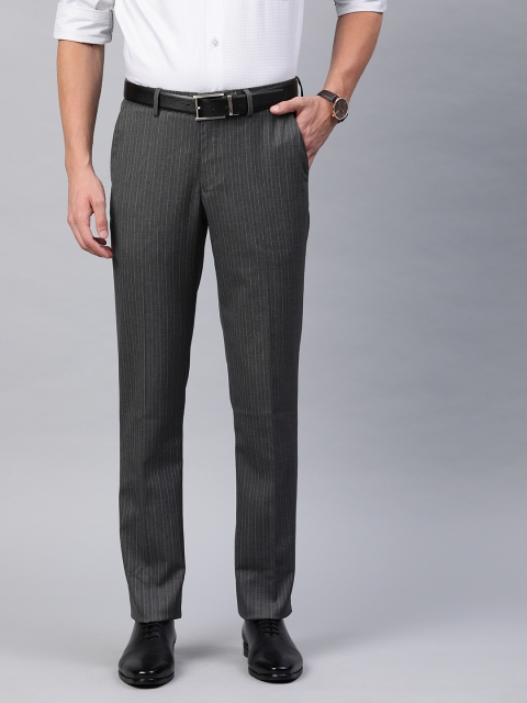 

Louis Philippe Men Grey & Purple Slim Fit Striped Formal Trousers