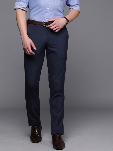 

Louis Philippe Men Navy Blue Slim Fit Solid Regular Trousers
