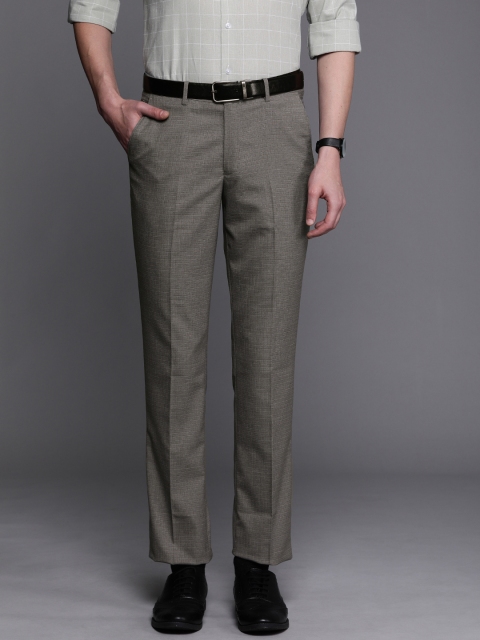 

Louis Philippe Men Grey & Brown Slim Fit Checked Formal Trousers