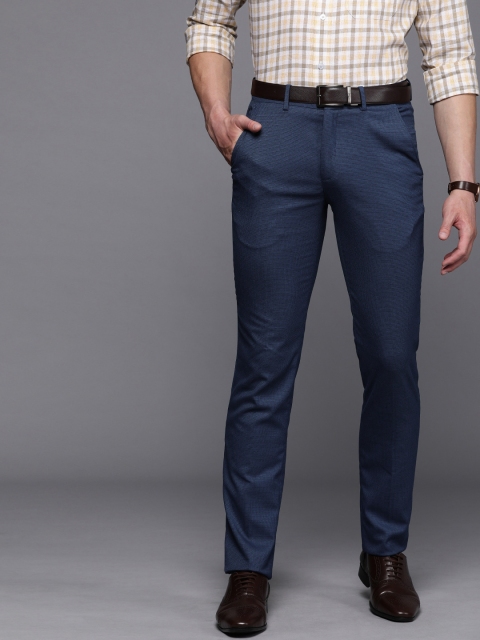 

Louis Philippe Men Navy Blue Slim Fit Self Design Formal Trousers