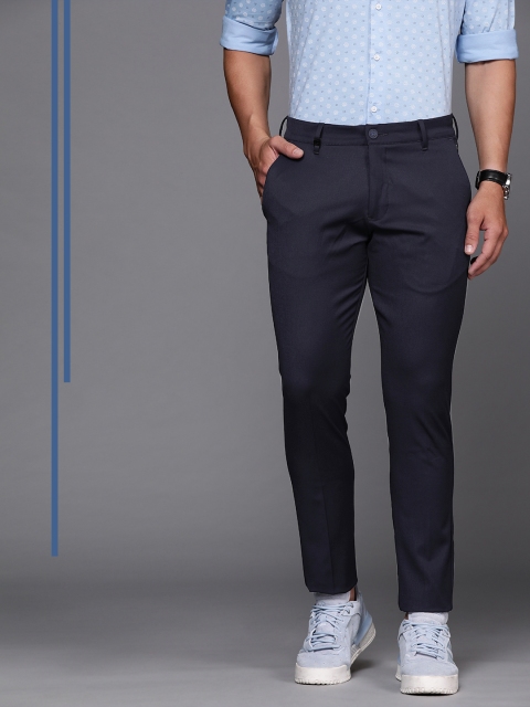

Louis Philippe Ath.Work Men Navy Blue Comfy Tapered Fit Solid Regular Trousers